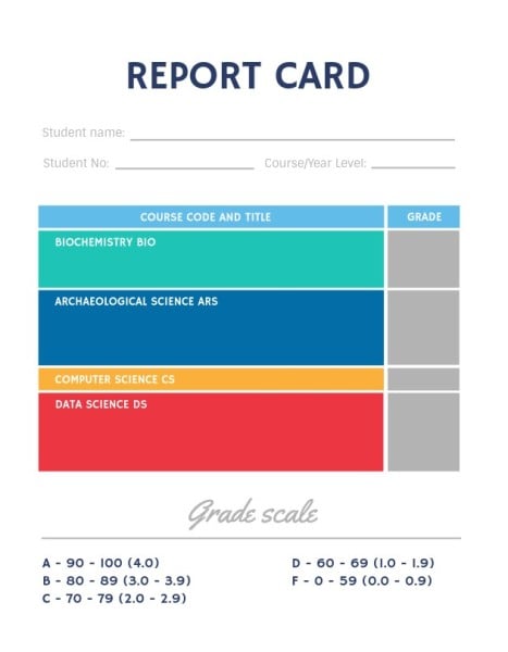 カラフルなレポートカード 成績表