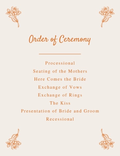カスタマイズ可能なグレープフルーツカラー花の結婚式プログラムのテンプレート Fotorデザインツール