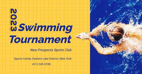 黄色と青の水泳トーナメントフェイスブックイベントカバー Facebookイベントカバー