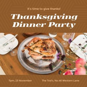 banquet, event, celebration, Thanksgiving dinner party invitation Instagram Post Template