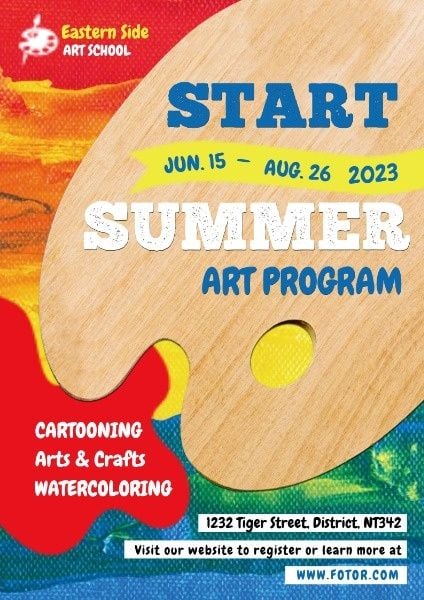 school, admissions, palette, Summer Art Program Enrollment Poster Template