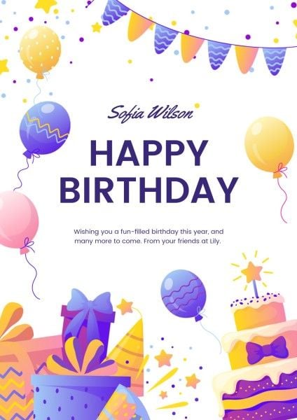 celebration, greeting, cake, Colorful Illustration Happy Birthday Poster Template
