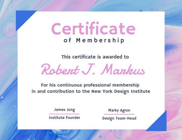 certificate of membership, project, design, Marbling  Membership Certificate Template