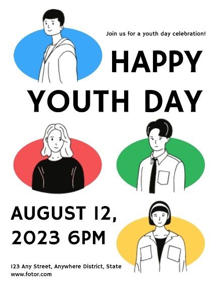 international youth day, adolescence, teenager, White Happy Youth Day Poster Template