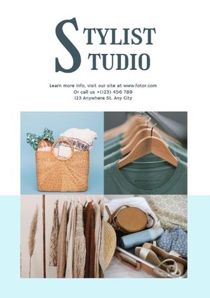 sale, marketing, business, White And Blue Fashion Stylist Studio Flyer Template