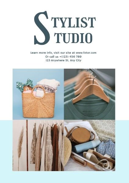 sale, marketing, business, White And Blue Fashion Stylist Studio Flyer Flyer Template