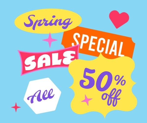 sale, promotion, discount, Cartoon Spring Special Offer Facebook Post Template