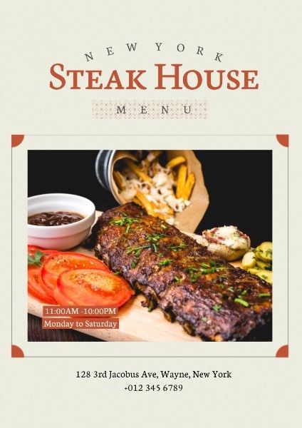 dinner, restaurant, food, Steak House Menu Cover Poster Template