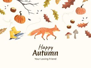 greeting, fall, season, Cream Beige Illustration Happy Autumn Card Template