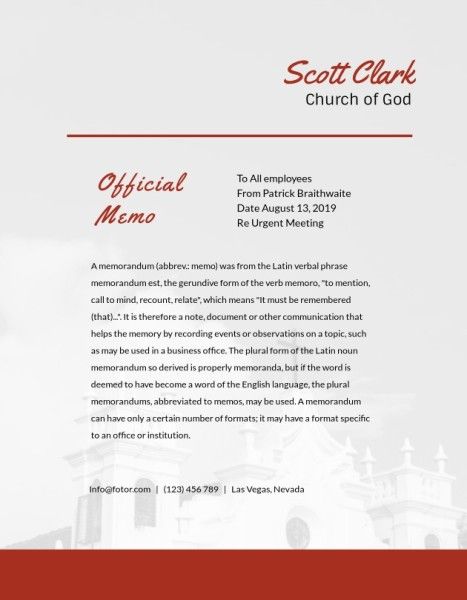 official memo, work, religious, White And Red Background Memo Template