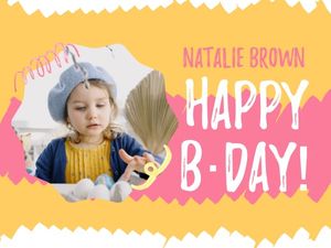 celebration, girl, blessing, Yellow Happy Birthday Card Template