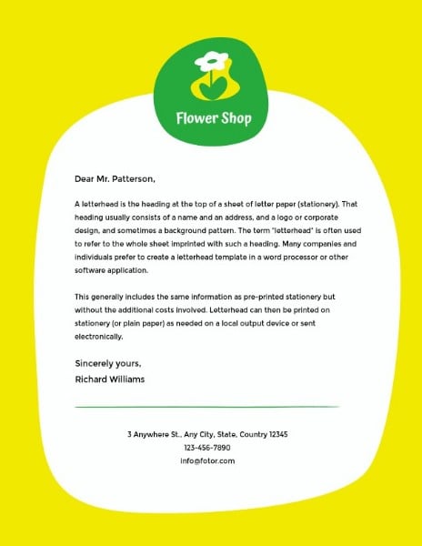 黄色い緑の花の挨拶の手紙 レターヘッド