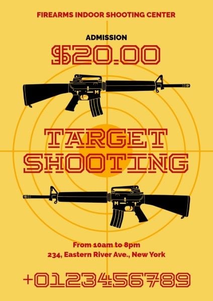shooting, gun, game, Yellow Illustration Shoot Center Poster Template