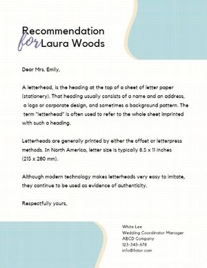 business, corporate, reference, Recommendation Letter Letterhead Template