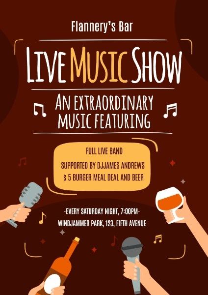 bands, bars, shows, Pub Live Music Show Poster Template