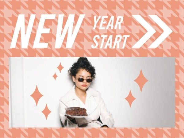 girl, cake, sunglasses, Pink New Year Quote Photo Collage 4:3 Template