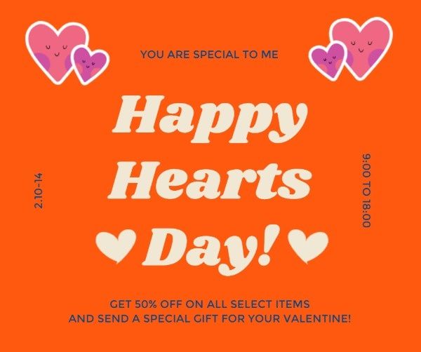 valentines day, valentine, angel, Orange Happy Hearts Day Facebook Post Template