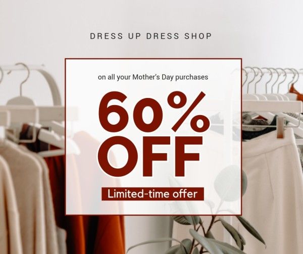 mother's day, mother's day sale, sale, White Dress Up Dress Shop Discount Facebook Post Template