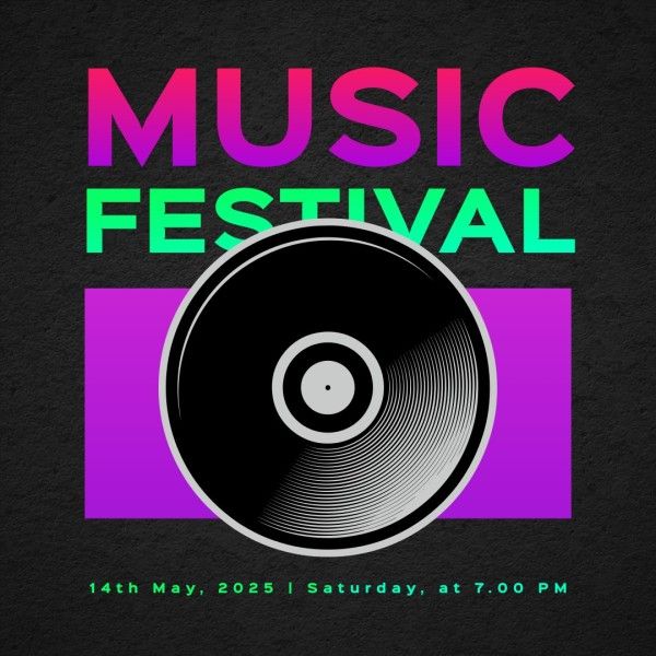 concert, show, live show, Neon And Black Modern Music Festival Instagram Post Template