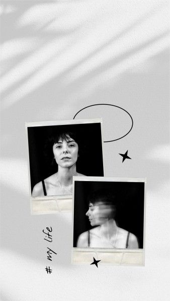 polaroid, selfile, girl, Black And White My Life Photo Collage Mobile Wallpaper Template