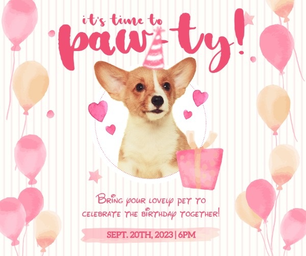 Pink Dog Birthday Party Invitation Facebook Post