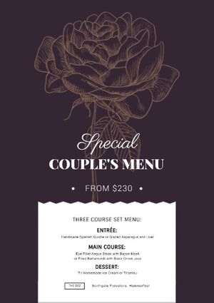 special couples menu, restaurant, sale, Special Couple Menu Flyer Template
