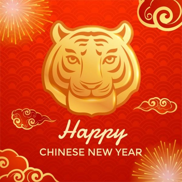 traditional chinese new year, year of the tiger, 2022, Red Happy Chinese New Year Instagram Post Template