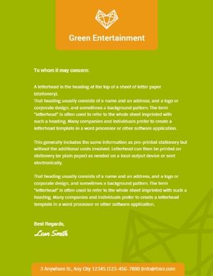business, office, work, Green And Yellow Entertainment Company Letterhead Template