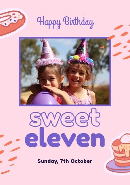 happy birthday, greeting, celebration, Pink Illustration Cute Girl's Birthday Poster Template