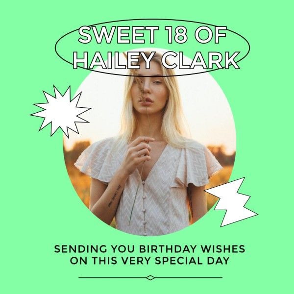 girl, friend, happy birthday, Green Happy 18th Birthday Instagram Post Template