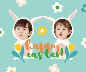 rabbit, easter day, kid, Happy Easter Cartoon Collage Facebook Post Template