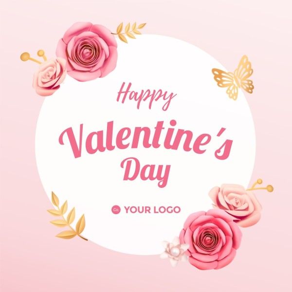 love, illustration, life, Pink Flower Valentines Day Brand Promotion Instagram Post Template
