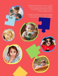 child, children, kindergarten, Red Puzzle Primary School Yearbook Template