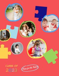 child, children, kindergarten, Red Puzzle Primary School Yearbook Template