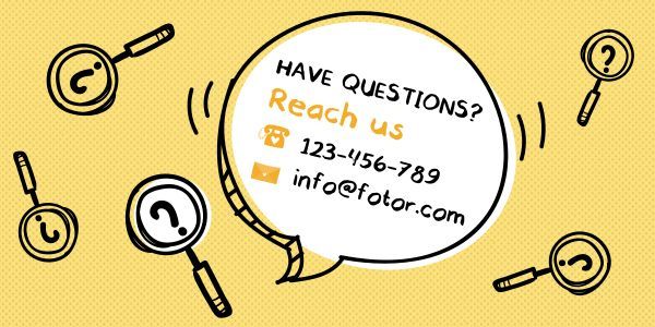 contact us, question, message, Yellow Comic Style Reach Us Speech Bubble Twitter Post Template
