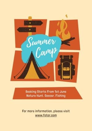 ads, ad, announcement, Yellow Illustration Summer Camp Flyer Template