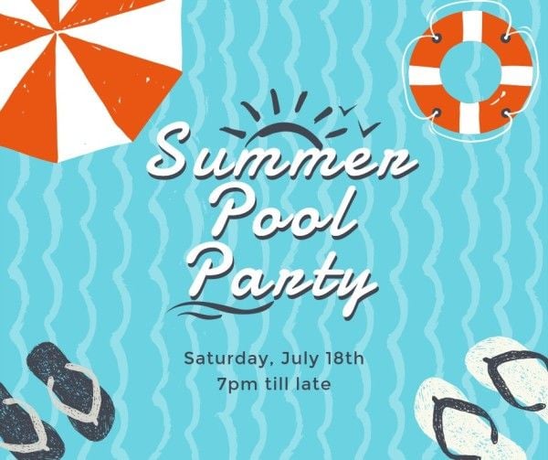 swimming, swim, invite, Summer pool party Facebook Post Template