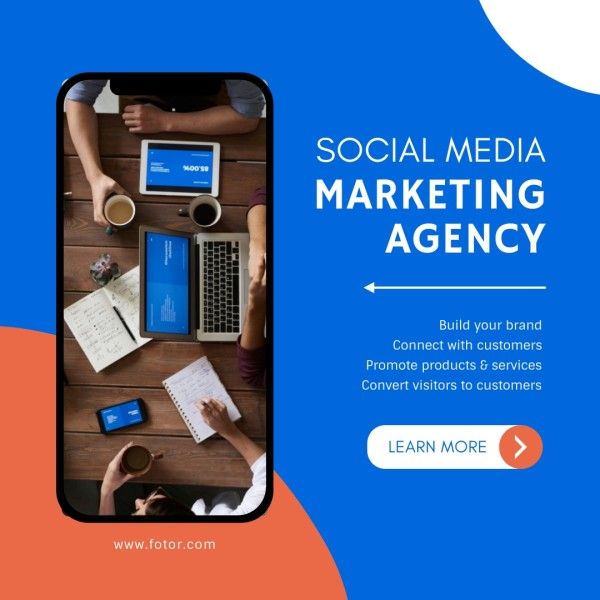 measure, tip, small business, Blue Social Media Marketing Agency Instagram Post Template