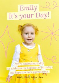 girl, happy, blessing, Yellow Birthday Celebration Poster Template
