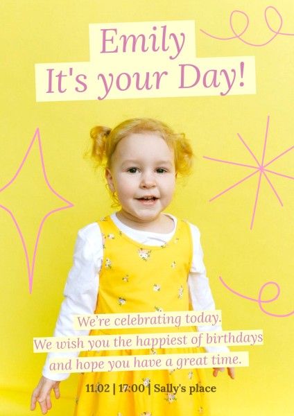黄色の誕生日のお祝い ポスター