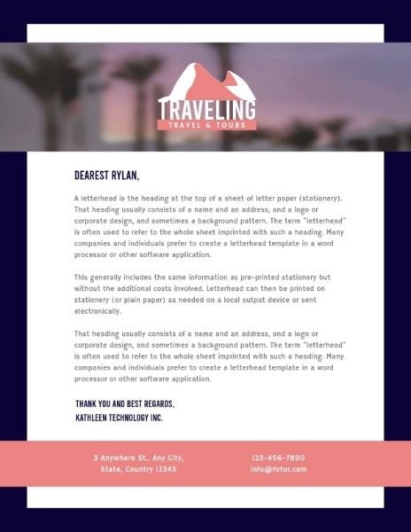 tour, mountain, agency, Pink And Green Travel  Letterhead Template