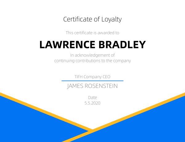 Loyalty Certificate Certificate