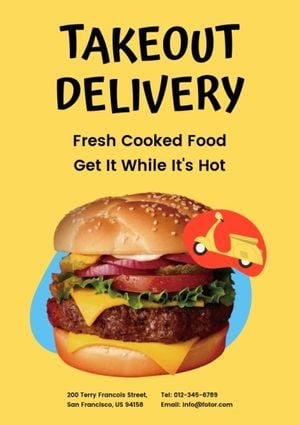 french fries, burgers, fast food, Yellow Fast Foof Delivery Flyer Template