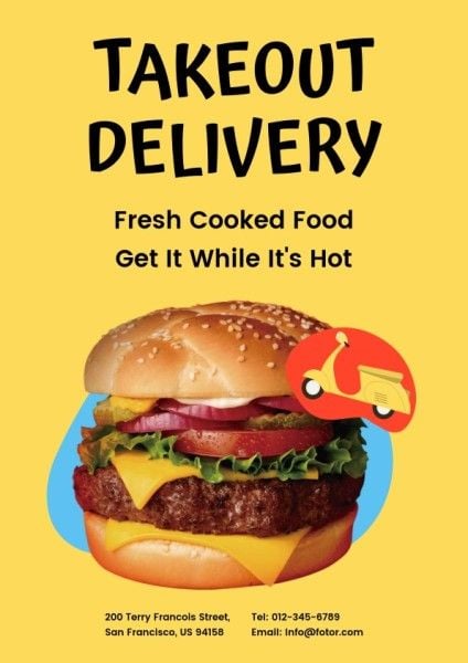 french fries, burgers, fast food, Yellow Fast Foof Delivery Flyer Template