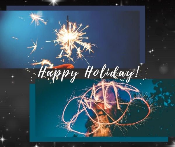new year, fireworks, firework, Blue Happy Holiday Collage Facebook Post Template