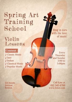 music, teaching, vocal music, Violin Course Poster Template