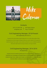 Civil Engineering Manager Green Art Resume