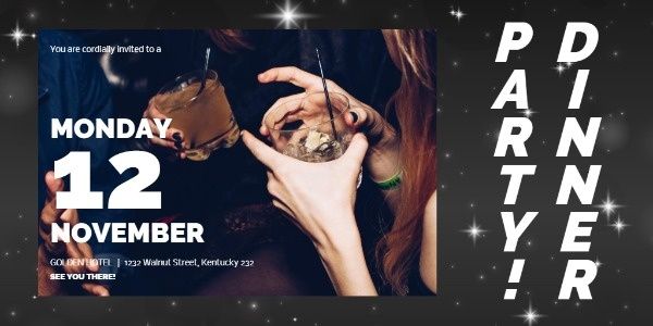 gathering, night, new year, Black Christmas Dinner Party Twitter Post Template