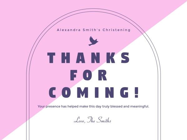 Baptismal, baptism, christening, Thank You For Coming Card Template
