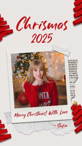 happy, holiday, joy, White Merry Christmas With Love Photo Collage 9:16 Template